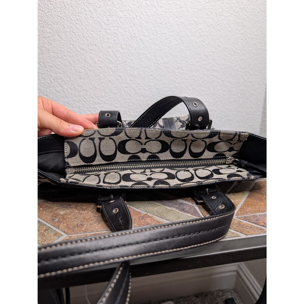 Coach Hamptons Signature F12645 Jacquard Tote Bag Black/Gray Preppy Shoulder - Picture 7 of 8